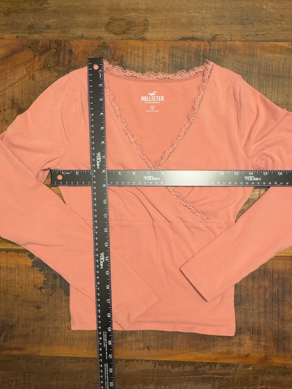 Hollister Women's Long-Sleeve Lace Trim Wrap Top - Dusty Rose S - Picture 3 of 4
